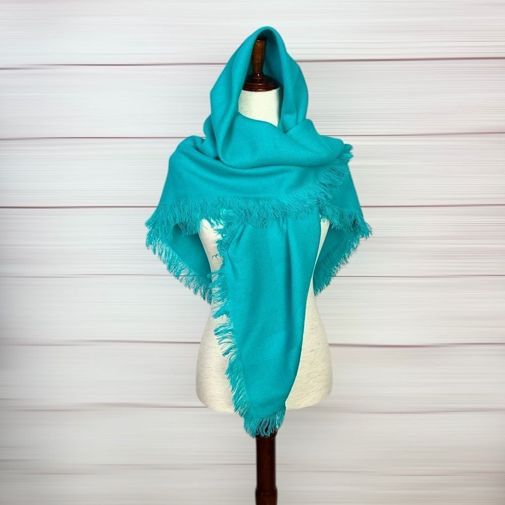 Glentex Large Square Scarf Wrap Shawl Turquoise Vintage Made in Japan 47x47"